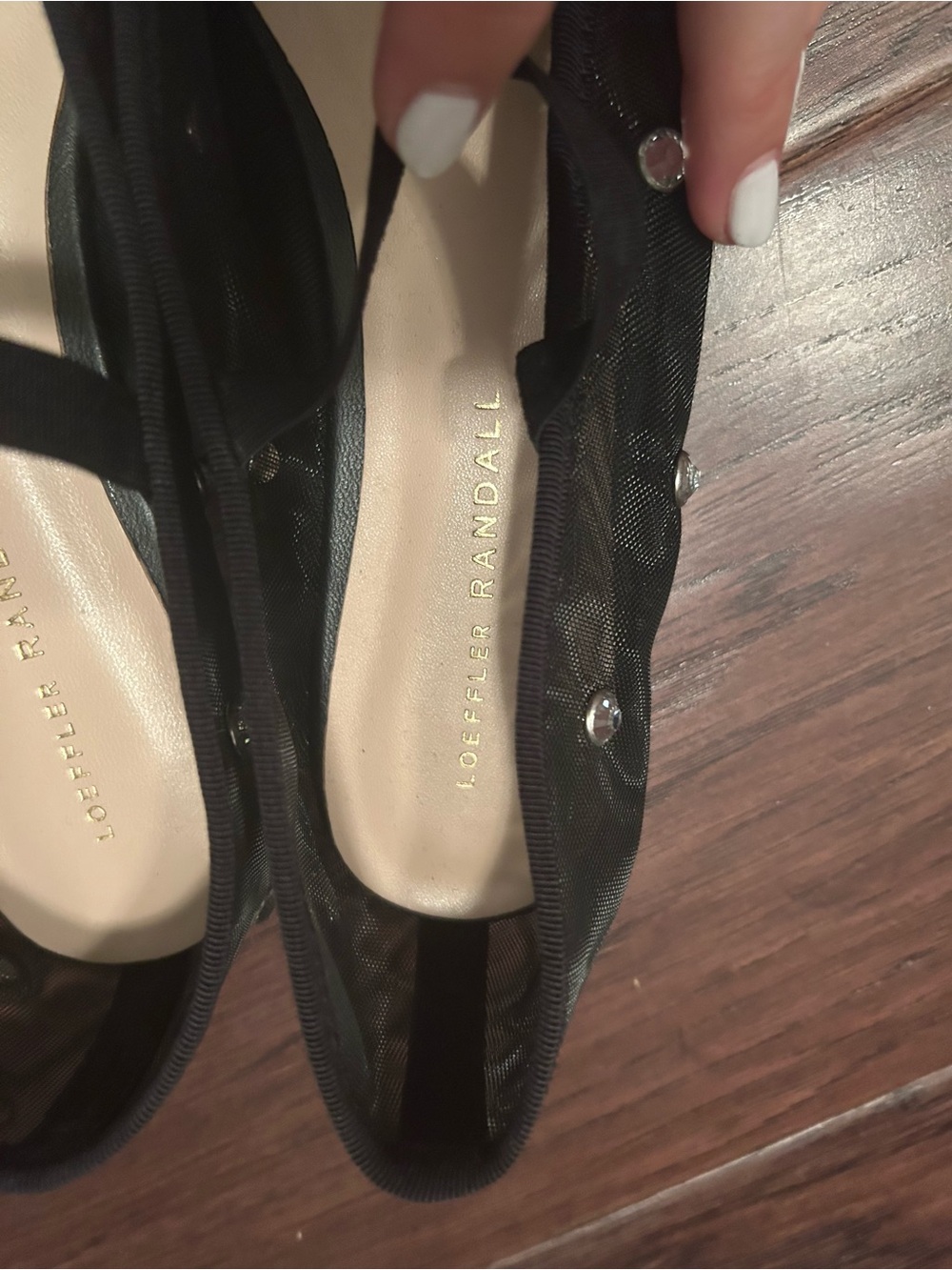 Loeffler Randall Black Mesh Ballet Flats with Crystal Studs - Picture 3 of 5